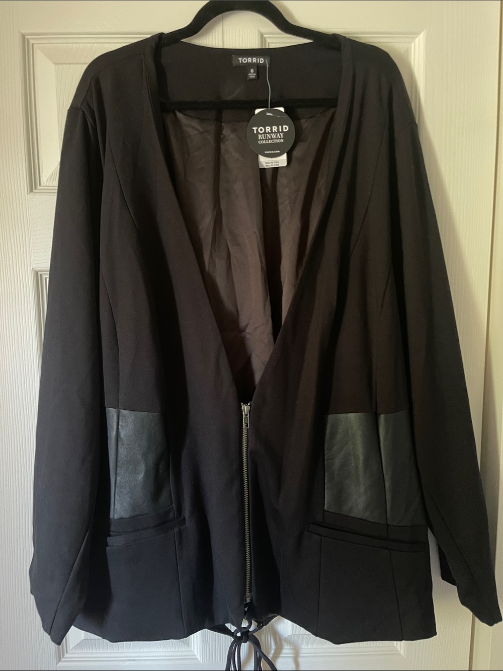 torrid Black Zip-Front Blazer with Faux Leather Pocket Panels
